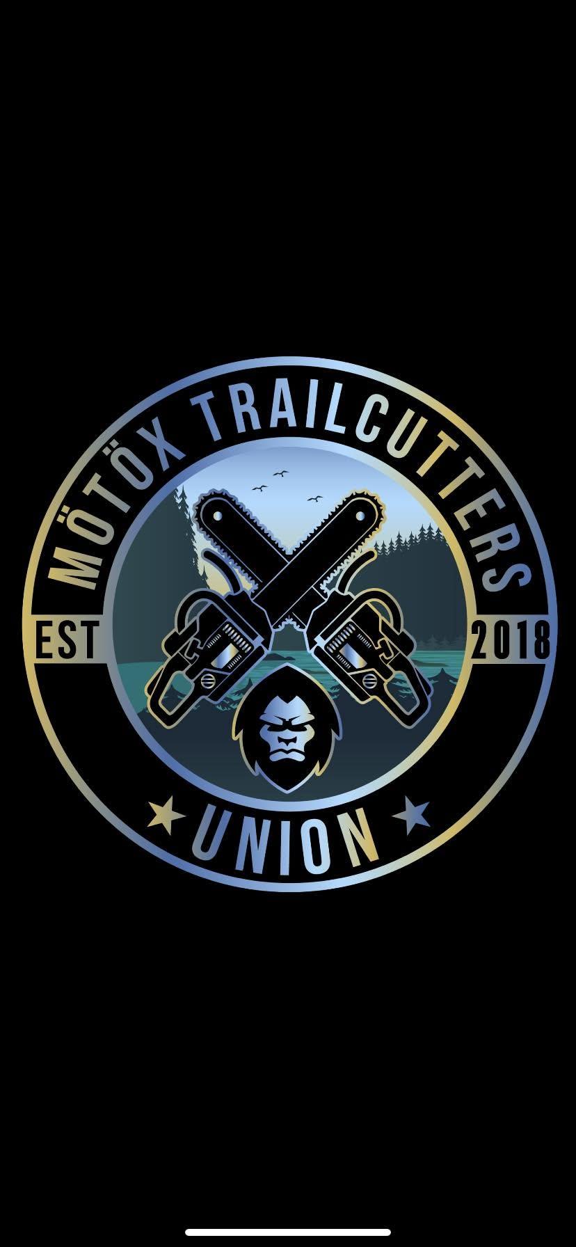 MÖTÖX Trailcutters Union artwork with crossed chainsaws and the MÖTÖX head mark